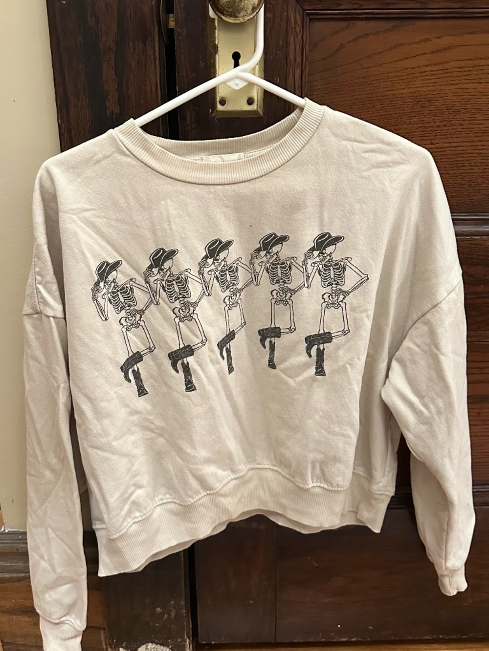 Altar'd State Cream Crewneck with Dancing Skeleton Graphic